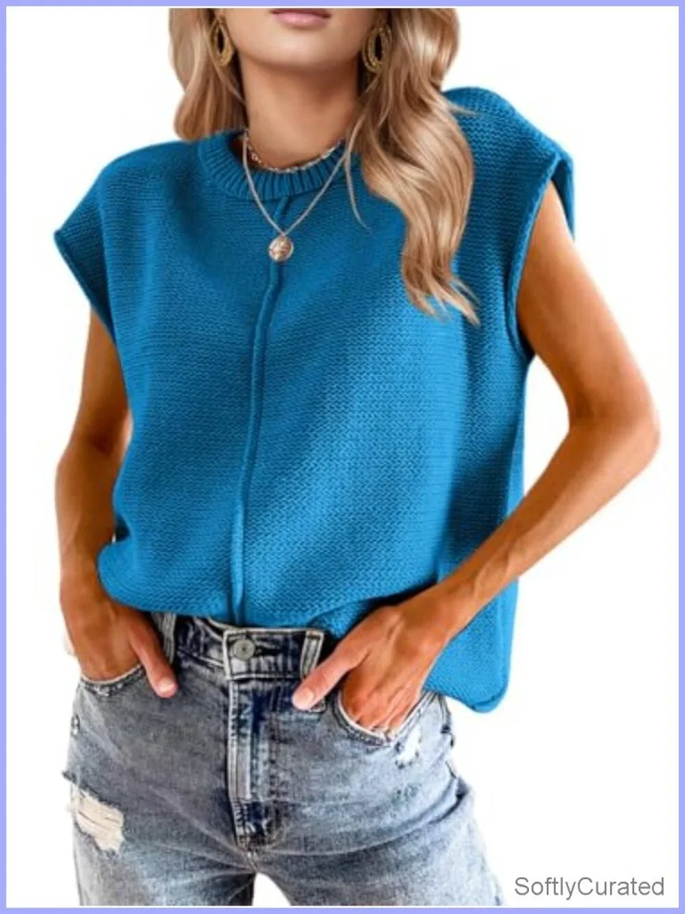 Crochet Crew Neck Cap Sleeve Sweater Vest Boho Western Trendy
